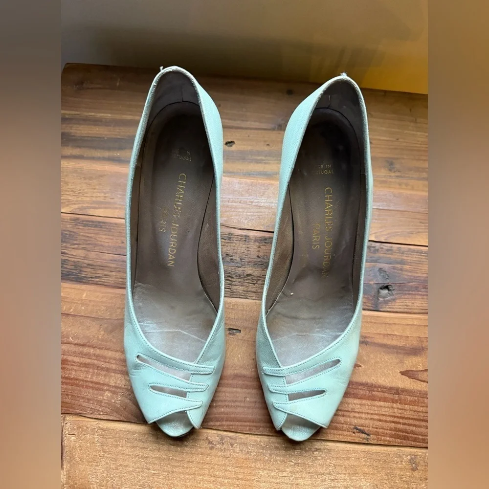 Charles Jordan Mint Green Peep Toe Heels